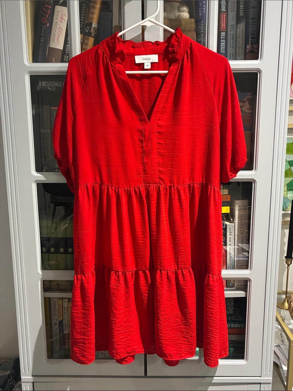 Cece Red Tiered V-Neck Mini Dress